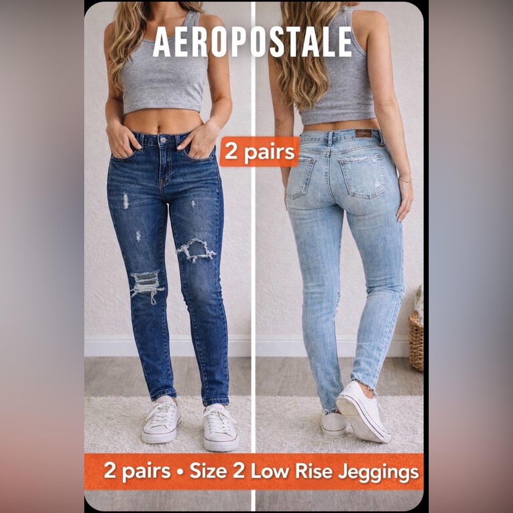 Aeropostale Jeggings Size 2 Lot Of 2 Low Rise Distressed Skinny Stretch Denim